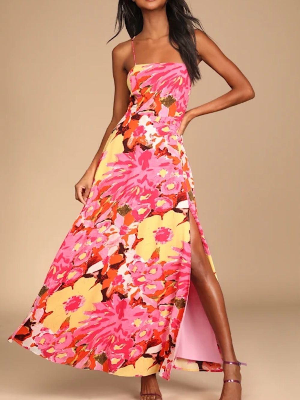 Lulu's Floral Spaghetti-Strap Maxi Dress